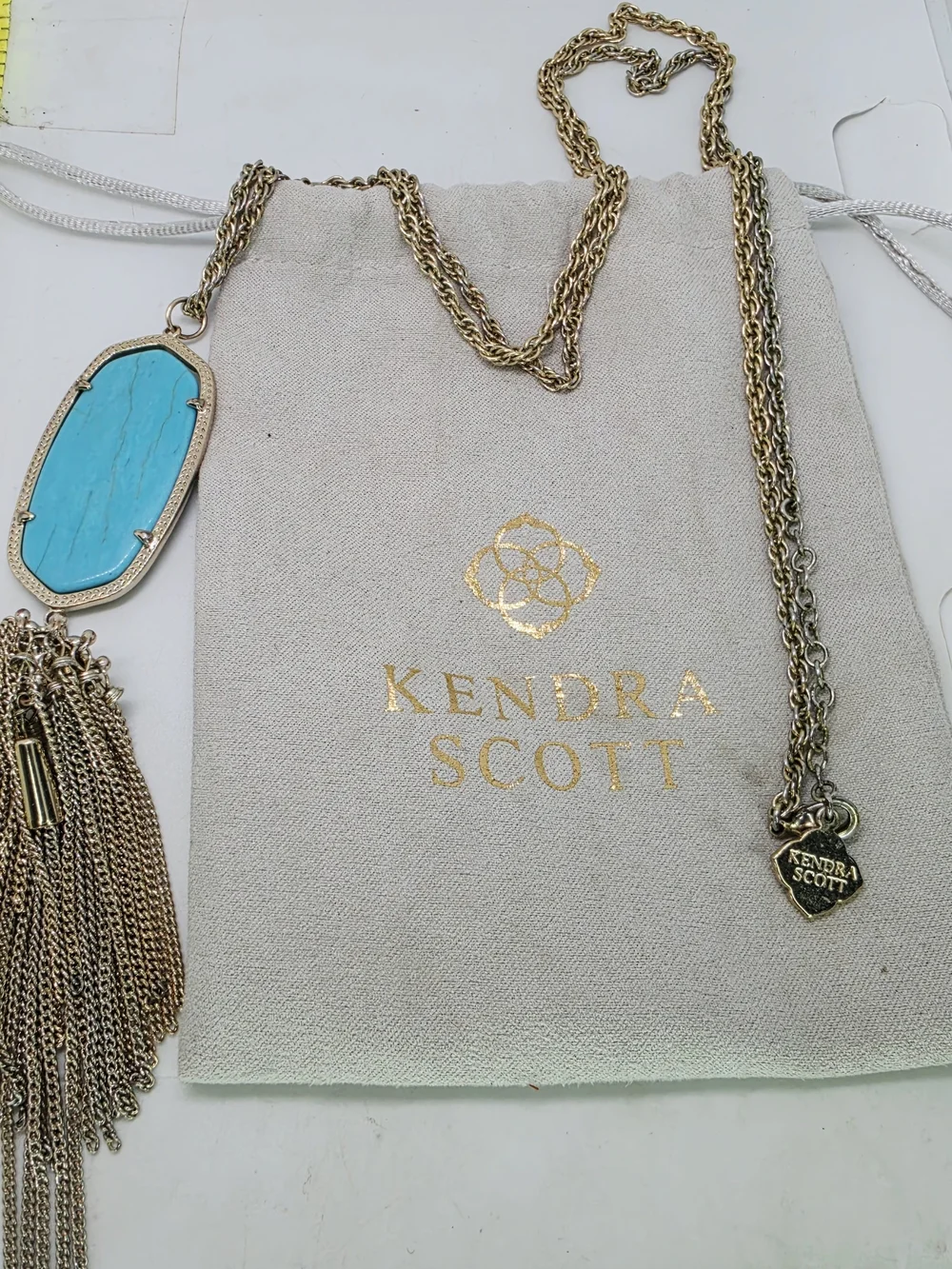 Kendra Scott Rayne Long Tassel Pendant Necklace Gold Tone Turquoise Magnesite